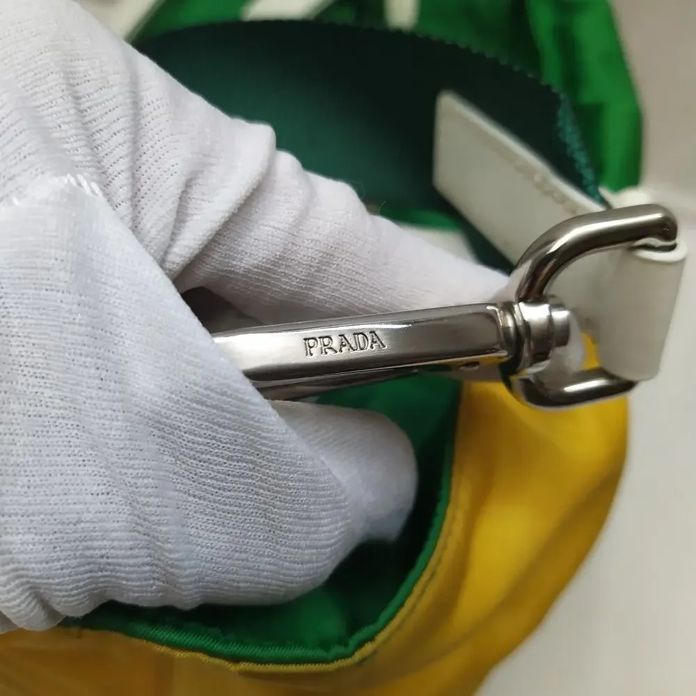 PRADA Two-Way Yellow Green Nylon Top Handle Zipper Satchel Crossbody Bag